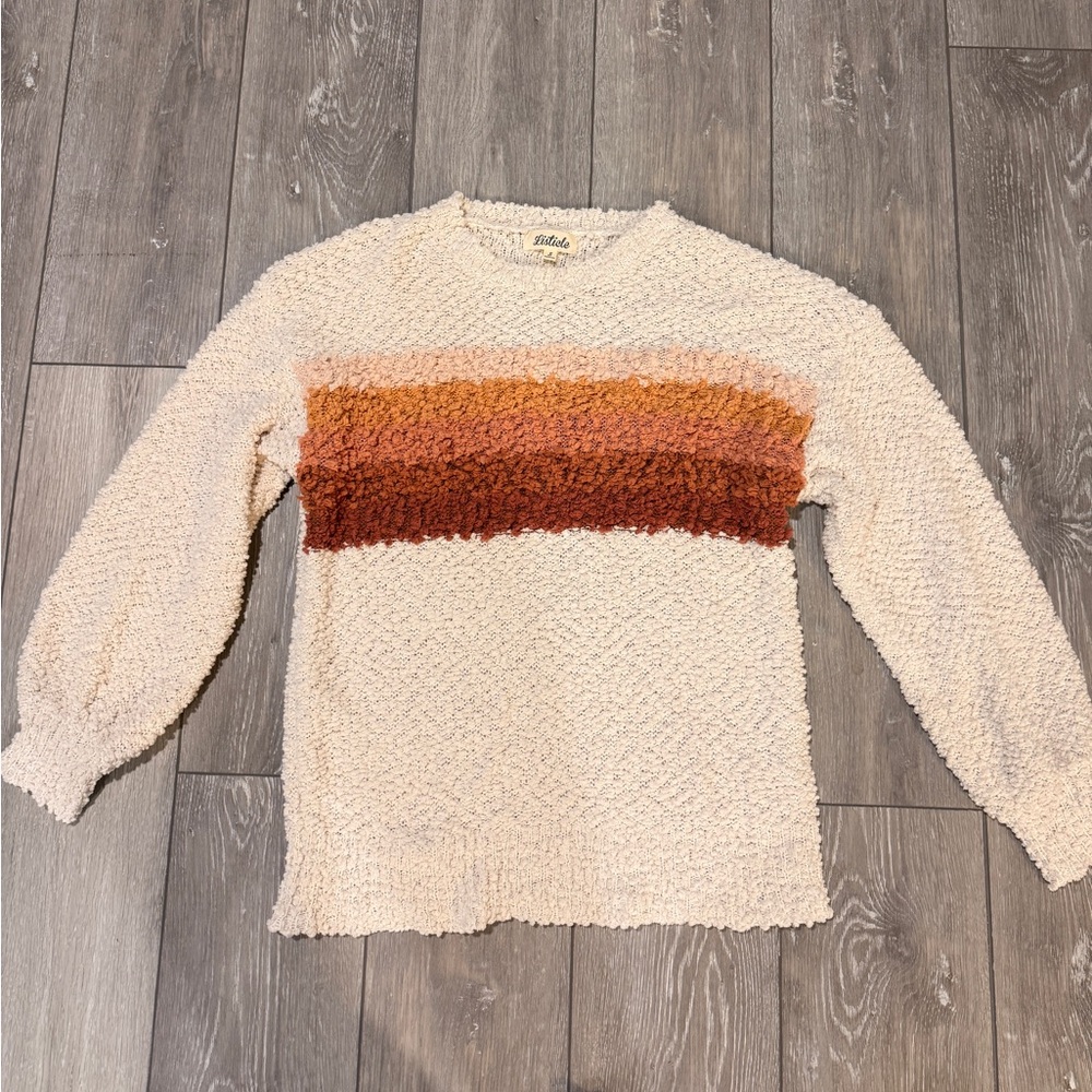 Listicle Women's Cream Sweater with Orange and Brown Stripes
